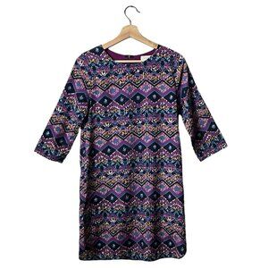Everly Shift Dress Size Small Fully Lined Purple Aztec Geometric Zip Up DR4372